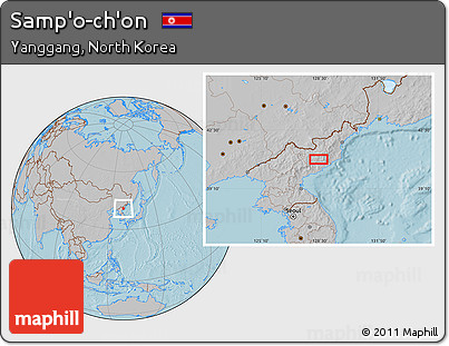 Gray Location Map of Samp'o-ch'on, hill shading