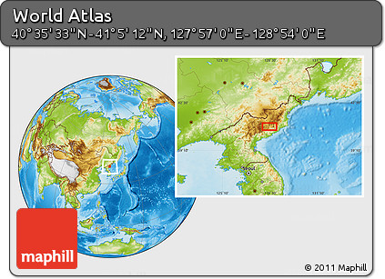 Physical Location Map of the Area around 40° 50' 23" N, 128° 25' 30" E