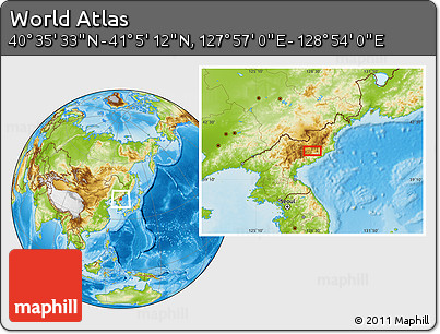 Physical Location Map of the Area around 40° 50' 23" N, 128° 25' 30" E