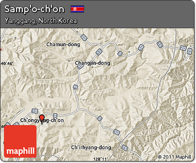 Shaded Relief Map of Samp'o-ch'on
