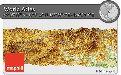 Physical Panoramic Map of the Area around 40° 50' 23" N, 128° 25' 30" E