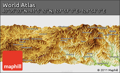 Physical Panoramic Map of the Area around 40° 50' 23" N, 128° 25' 30" E