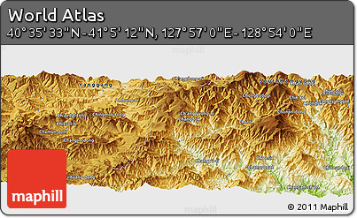 Physical Panoramic Map of the Area around 40° 50' 23" N, 128° 25' 30" E