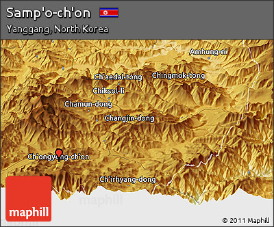 Physical Panoramic Map of Samp'o-ch'on