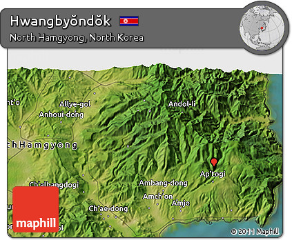 Satellite 3D Map of Hwangbyŏndŏk