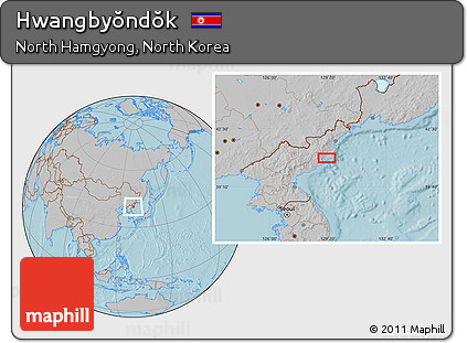 Gray Location Map of Hwangbyŏndŏk, hill shading