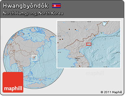 Gray Location Map of Hwangbyŏndŏk, hill shading