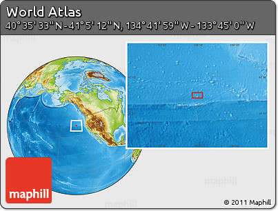 Physical Location Map of the Area around 40° 50' 23" N, 134° 13' 29" W