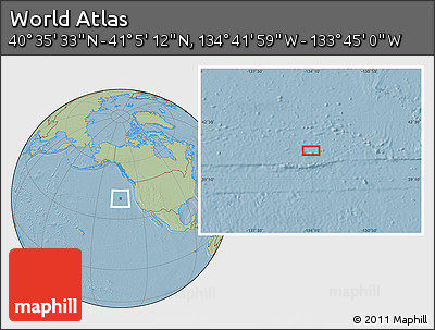 Savanna Style Location Map of the Area around 40° 50' 23" N, 134° 13' 29" W, hill shading