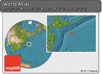 Satellite Location Map of the Area around 40° 50' 23" N, 146° 16' 30" E