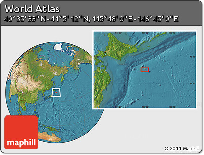 Satellite Location Map of the Area around 40° 50' 23" N, 146° 16' 30" E