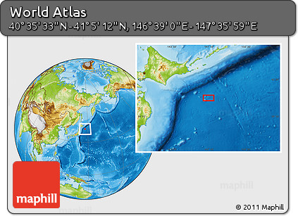 Physical Location Map of the Area around 40° 50' 23" N, 147° 7' 30" E