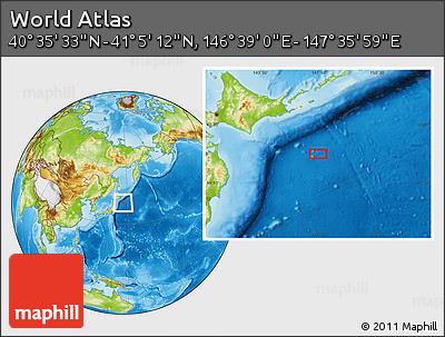Physical Location Map of the Area around 40° 50' 23" N, 147° 7' 30" E