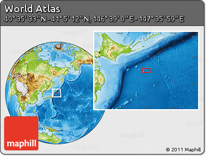 Physical Location Map of the Area around 40° 50' 23" N, 147° 7' 30" E