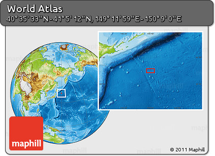 Physical Location Map of the Area around 40° 50' 23" N, 149° 40' 30" E