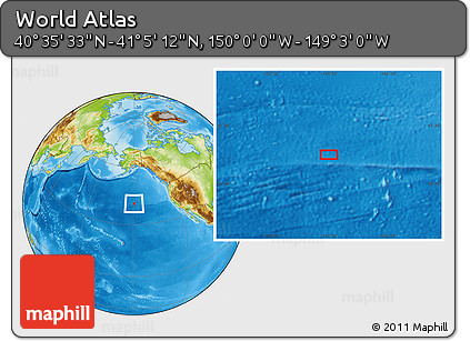 Physical Location Map of the Area around 40° 50' 23" N, 149° 31' 30" W
