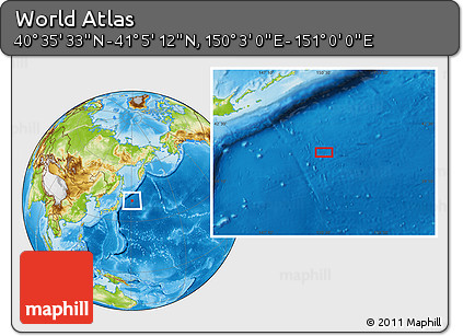 Physical Location Map of the Area around 40° 50' 23" N, 150° 31' 30" E