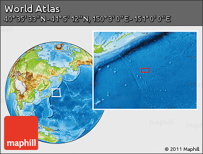 Physical Location Map of the Area around 40° 50' 23" N, 150° 31' 30" E