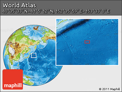 Physical Location Map of the Area around 40° 50' 23" N, 153° 4' 29" E