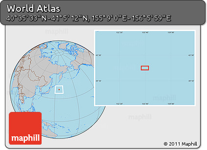 Gray Location Map of the Area around 40° 50' 23" N, 155° 37' 30" E