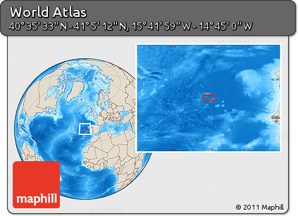 Shaded Relief Location Map of the Area around 40° 50' 23" N, 15° 13' 29" W