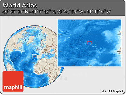 Shaded Relief Location Map of the Area around 40° 50' 23" N, 15° 13' 29" W