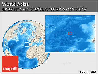 Shaded Relief Location Map of the Area around 40° 50' 23" N, 15° 13' 29" W