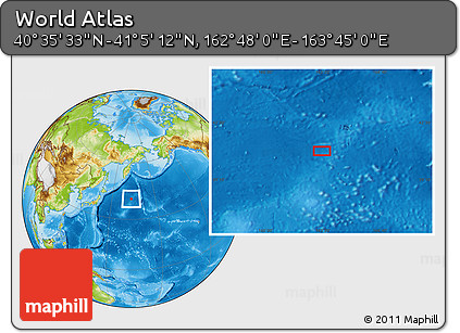 Physical Location Map of the Area around 40° 50' 23" N, 163° 16' 30" E