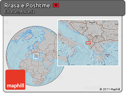Gray Location Map of Rrasa E Poshtme, hill shading