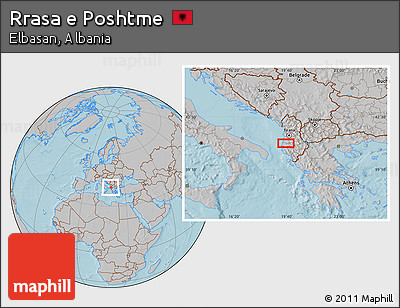 Gray Location Map of Rrasa E Poshtme, hill shading