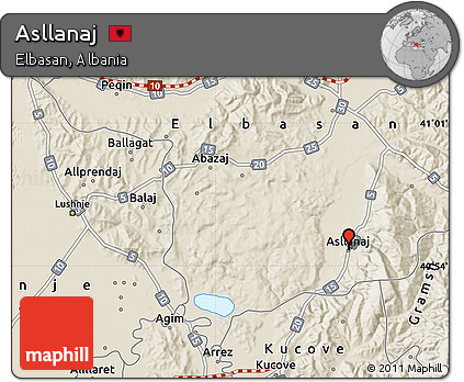 Shaded Relief Map of Asllanaj