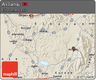 Shaded Relief Map of Asllanaj