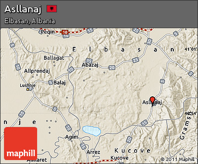 Shaded Relief Map of Asllanaj