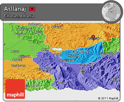 Political Panoramic Map of Asllanaj