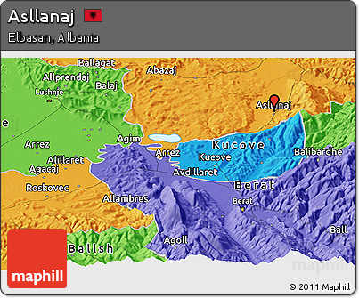 Political Panoramic Map of Asllanaj