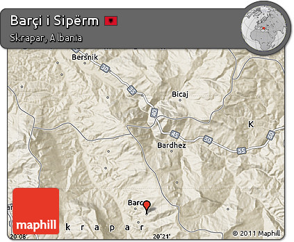 Shaded Relief Map of Barçi I Sipërm