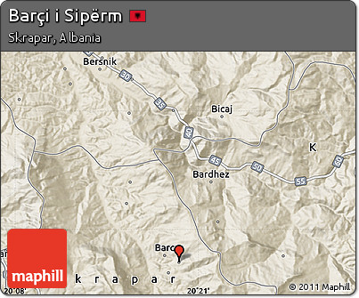 Shaded Relief Map of Barçi I Sipërm
