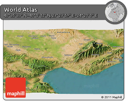 Satellite 3D Map of the Area around 40° 50' 23" N, 23° 52' 30" E