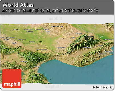 Satellite 3D Map of the Area around 40° 50' 23" N, 23° 52' 30" E