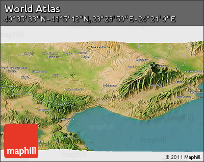 Satellite 3D Map of the Area around 40° 50' 23" N, 23° 52' 30" E