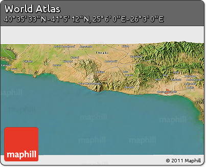 Satellite 3D Map of the Area around 40° 50' 23" N, 25° 34' 30" E