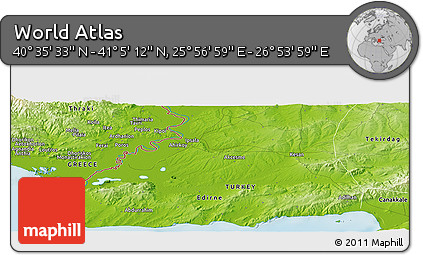 Physical Panoramic Map of the Area around 40° 50' 23" N, 26° 25' 29" E