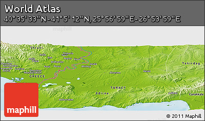 Physical Panoramic Map of the Area around 40° 50' 23" N, 26° 25' 29" E