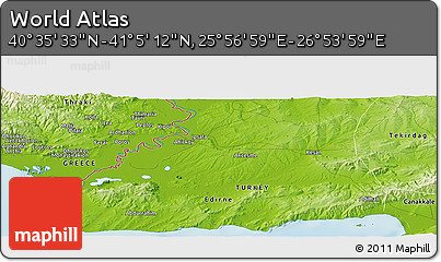 Physical Panoramic Map of the Area around 40° 50' 23" N, 26° 25' 29" E