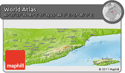 Physical Panoramic Map of the Area around 40° 50' 23" N, 27° 16' 29" E