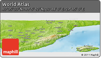 Physical Panoramic Map of the Area around 40° 50' 23" N, 27° 16' 29" E