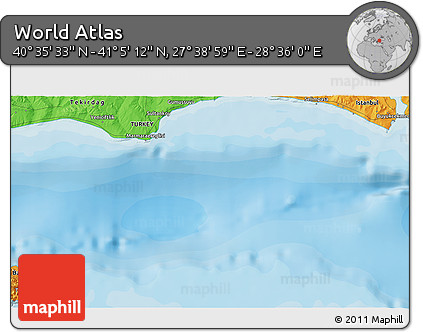Political 3D Map of the Area around 40° 50' 23" N, 28° 7' 30" E