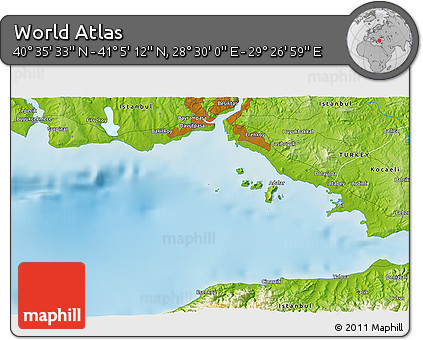 Physical 3D Map of the Area around 40° 50' 23" N, 28° 58' 30" E