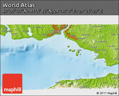 Physical 3D Map of the Area around 40° 50' 23" N, 28° 58' 30" E