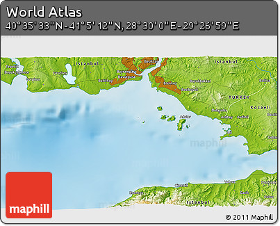 Physical 3D Map of the Area around 40° 50' 23" N, 28° 58' 30" E